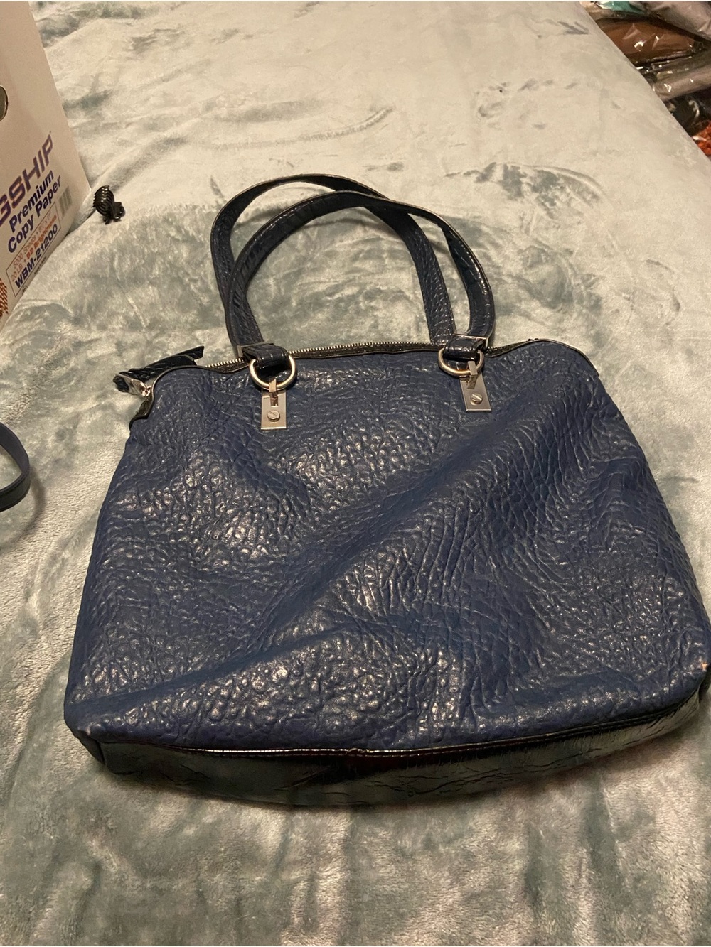 Dana Buchman Navy Blue Shoulder Tote with Front Zip Pockets - Picture 2 of 4